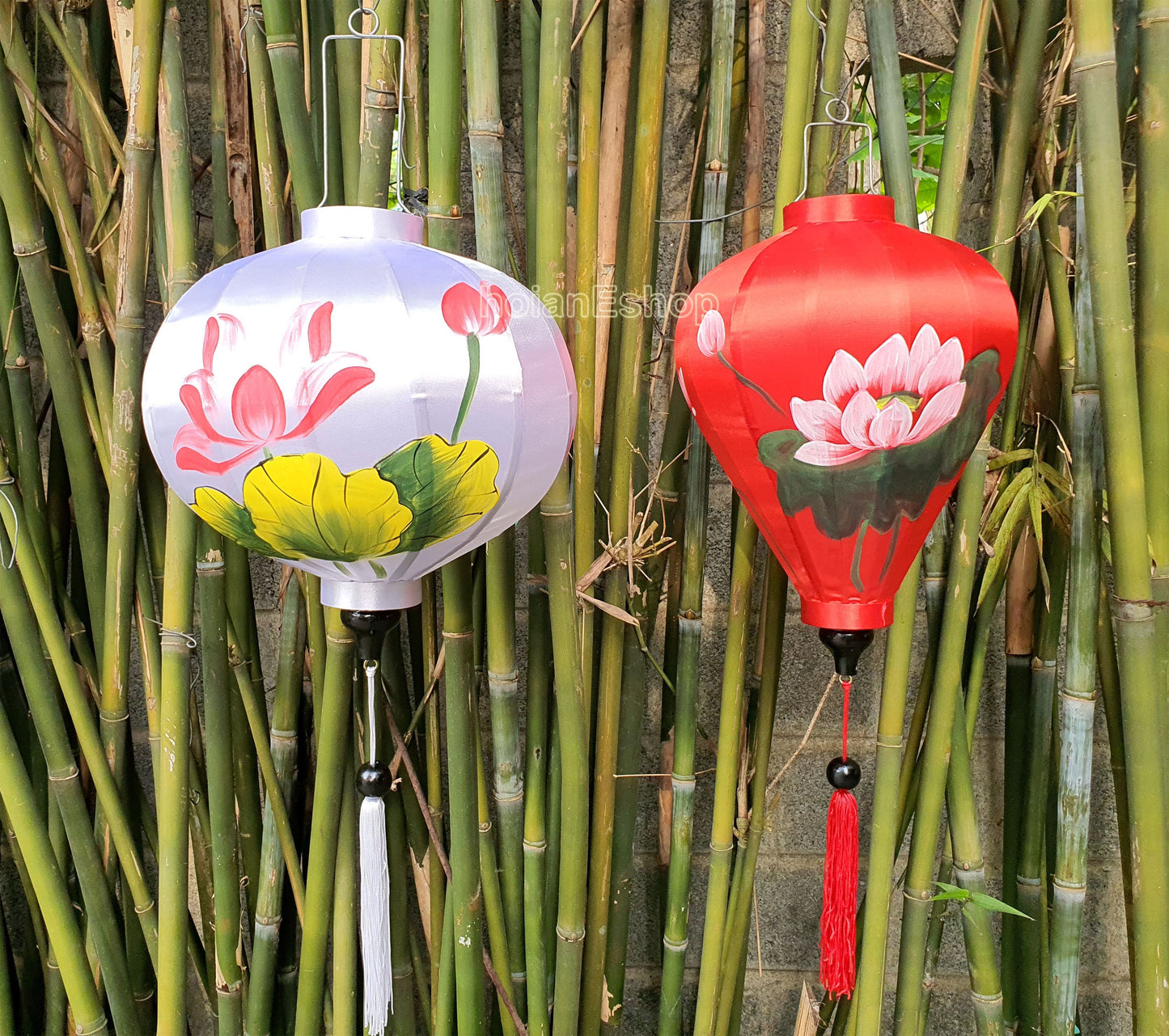 Set of 2 pcs Handpainted Vietnam silk lanterns 40cm - Custom made lantern - Wedding Party lanterns - Restaurant lanterns - Patio lanterns
