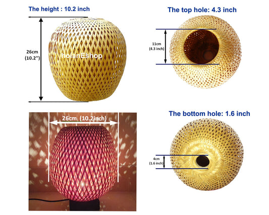 Round bamboo lamp with dimmer for bedroom, table lamps, floor lamps for living room, bamboo lampshade for home decor