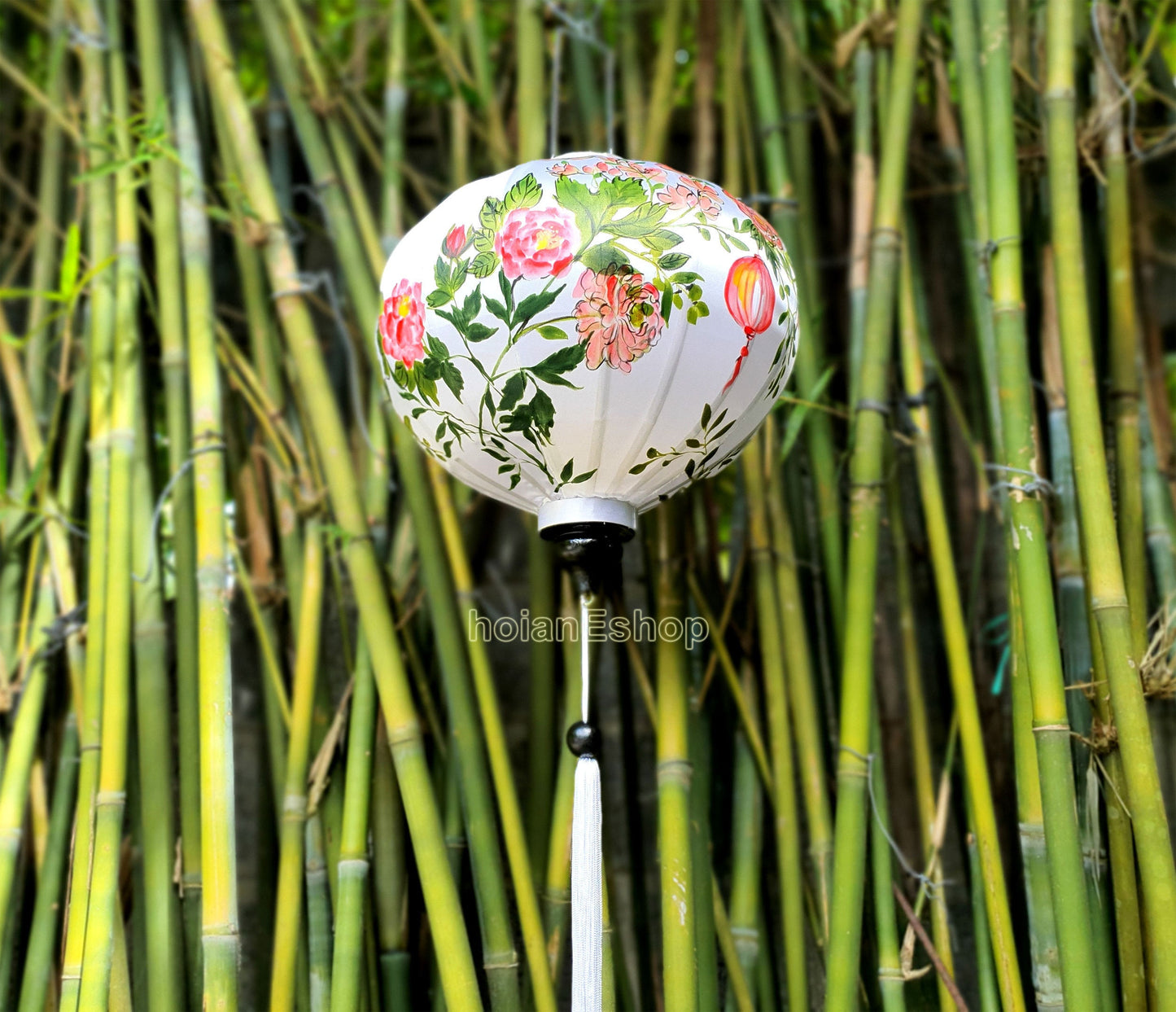 Hand-painted lanterns 45cm - Set of 2 pcs - Vietnam silk lanterns for wedding party decor - Flower silk lanterns - Custom made lanterns