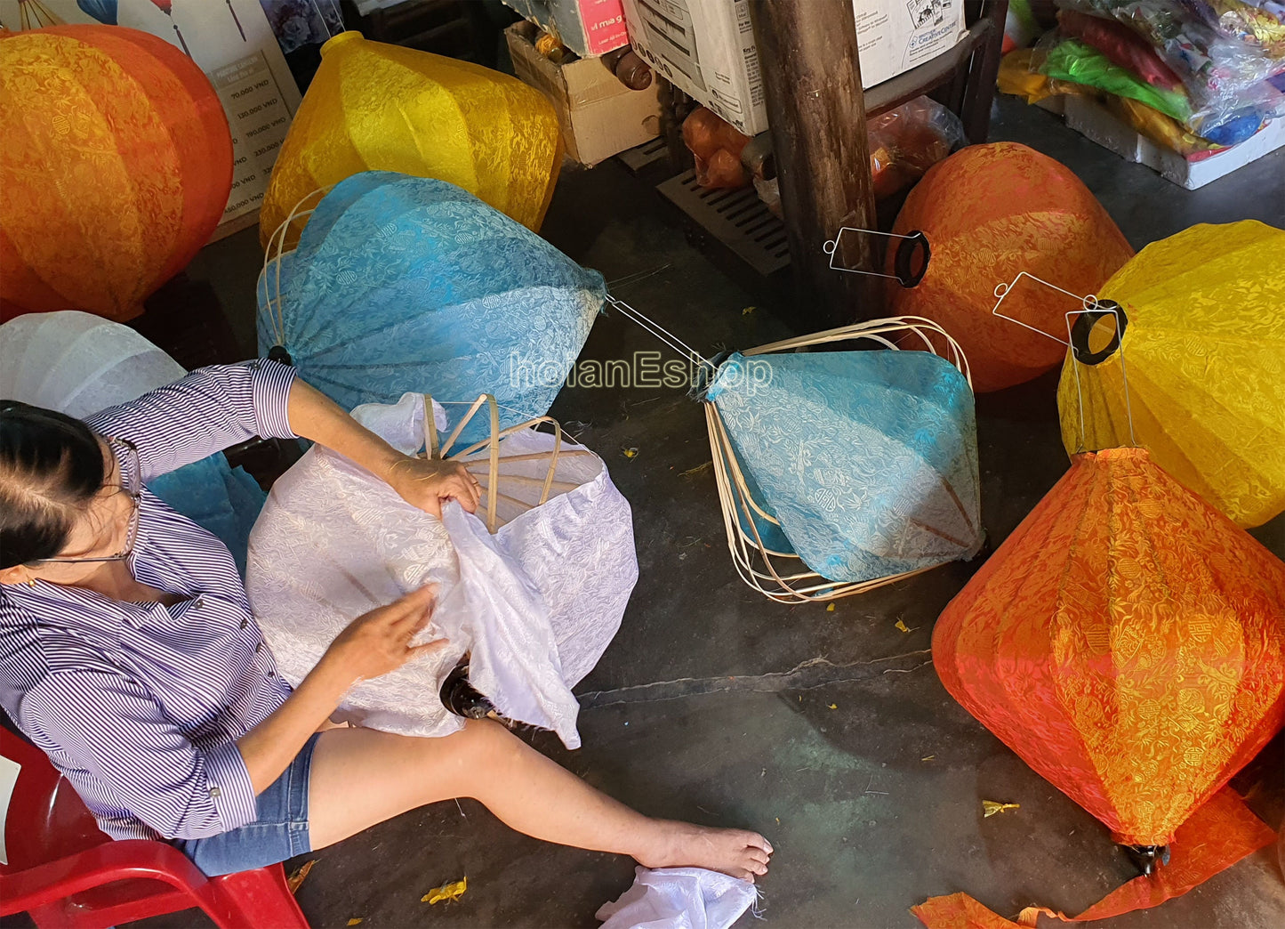 Set of 4 pcs large lanterns 90cm for Wedding party decoration - Hoi An silk lanterns for wedding tent decor - Big lanterns decorative