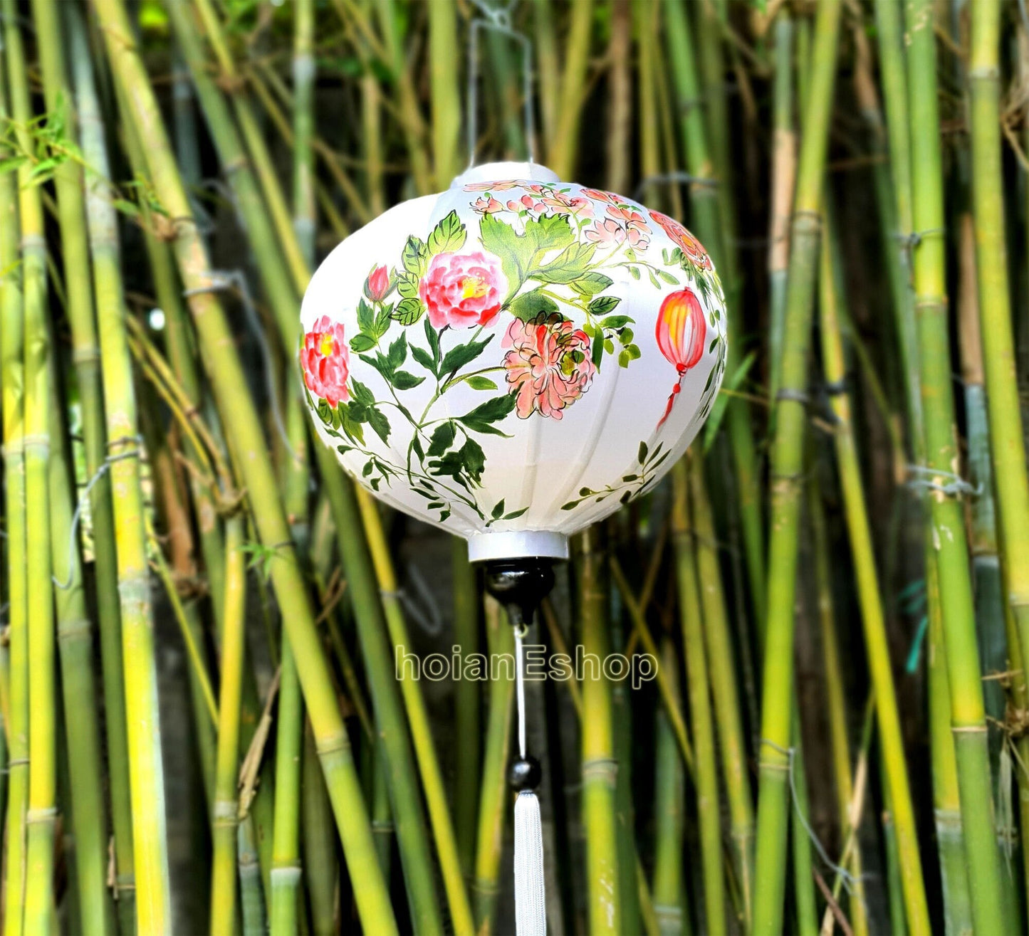 Hand-painted lanterns 45cm - Set of 2 pcs - Vietnam silk lanterns for wedding party decor - Flower silk lanterns - Custom made lanterns