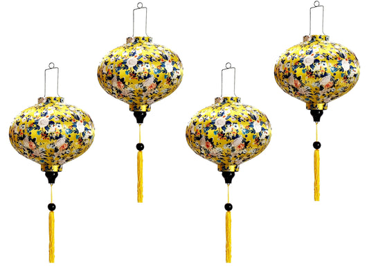 Set of 4 Hoi An bamboo silk lanterns 35cm with 3D flower fabric Garden decor Personalization lanterns Wedding lanterns hoi an