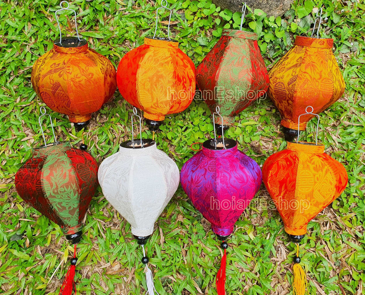 Set 8 pcs Vietnam Silk Lanterns 22cm for Garden Decorative Lanterns for Wedding Decorative Patio Decor