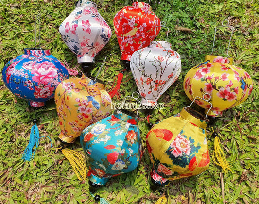 Set 8 bamboo silk lanterns 22cm with flower fabric for Wedding Party decor Ggarden decorative Lanterns for wedding tent decor