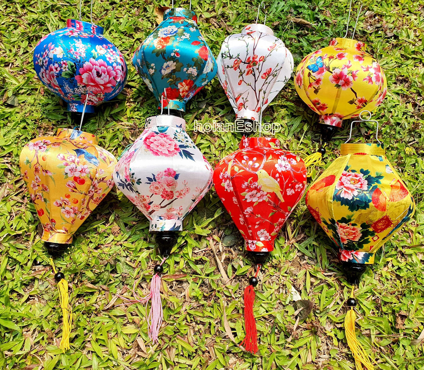 Set 8 bamboo silk lanterns 22cm with flower fabric for Wedding Party decor Ggarden decorative Lanterns for wedding tent decor