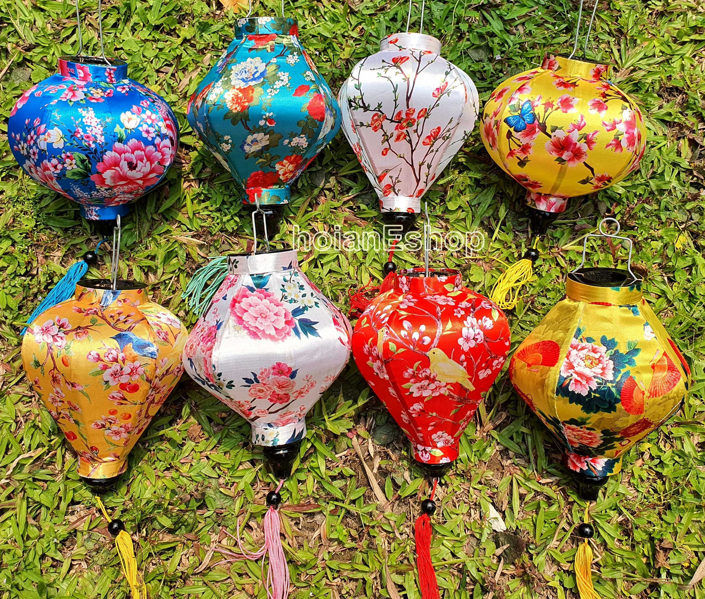 Set 8 bamboo silk lanterns 22cm with flower fabric for Wedding Party decor Ggarden decorative Lanterns for wedding tent decor