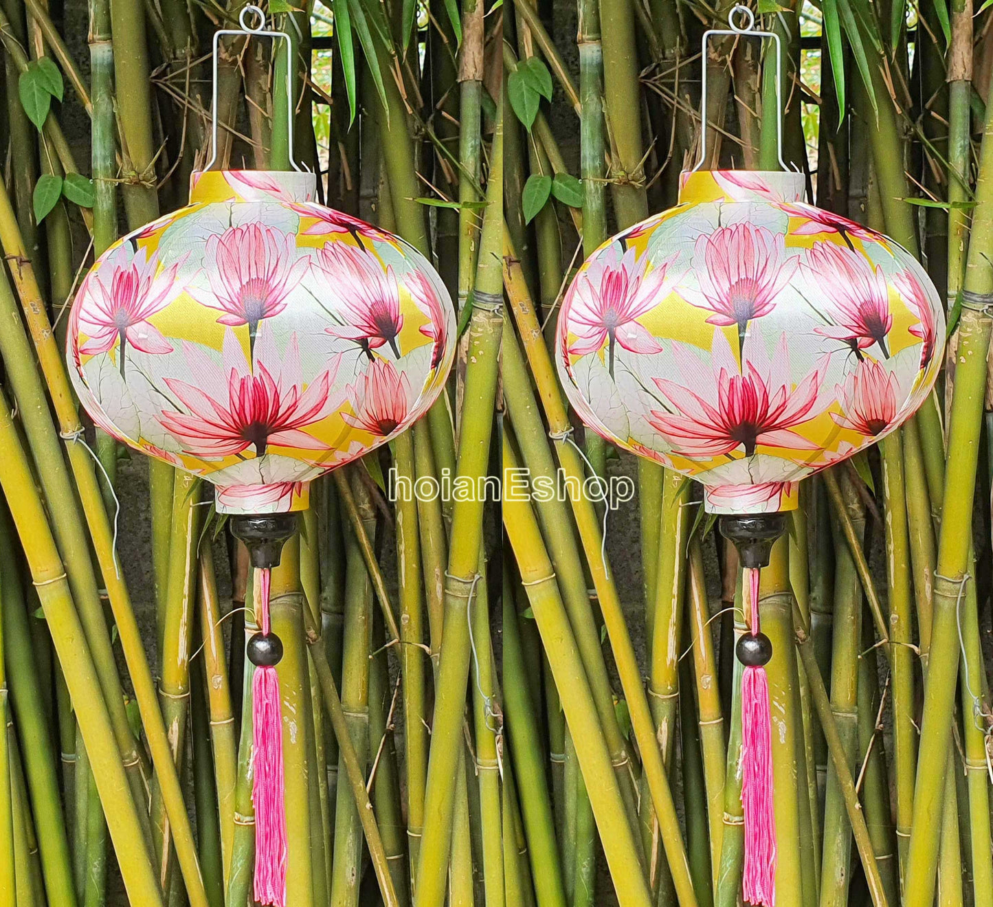 Set 2 Vietnam bamboo silk lanterns 35cm - New 3D flower fabric - Wedding lanterns - Buyer choose shape and color - Personalization lantern