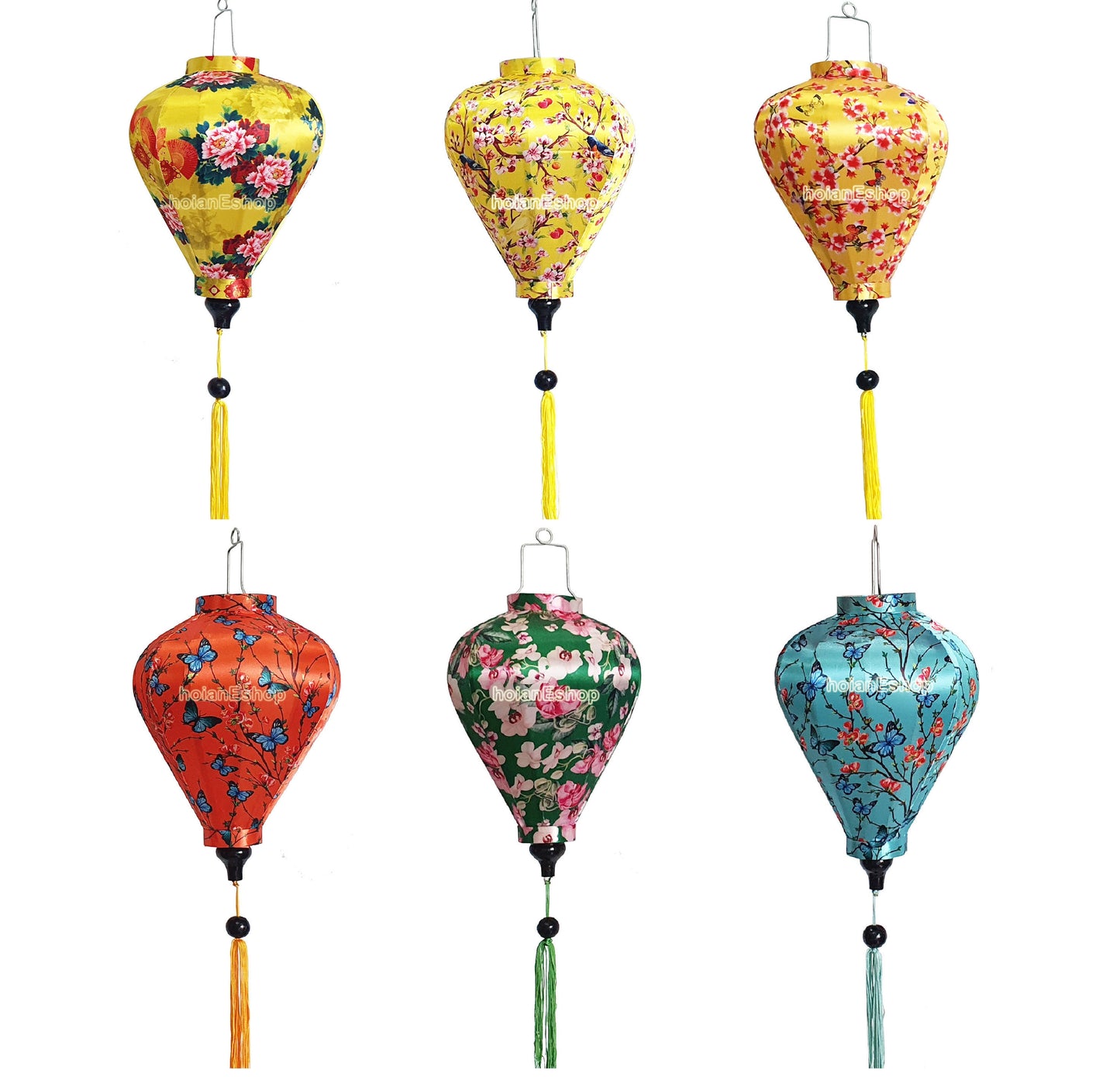 Set 6 pcs Vietnam silk lanterns for Christmas decorations New Year decorations Vietnamese traditional wedding - wholesale silk lanterns