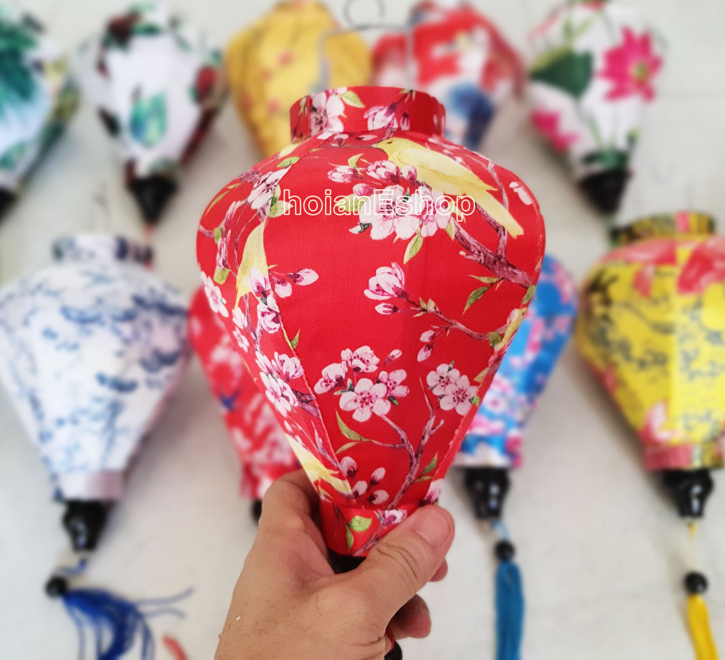 Set 16 Vietnamese Hoi An silk lanterns 22cm Flower fabric lanterns for wedding Decorative Garden decor - Flower Lanterns for restaurant