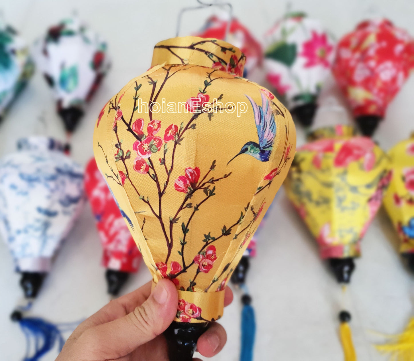 Set 16 Vietnamese Hoi An silk lanterns 22cm Flower fabric lanterns for wedding Decorative Garden decor - Flower Lanterns for restaurant