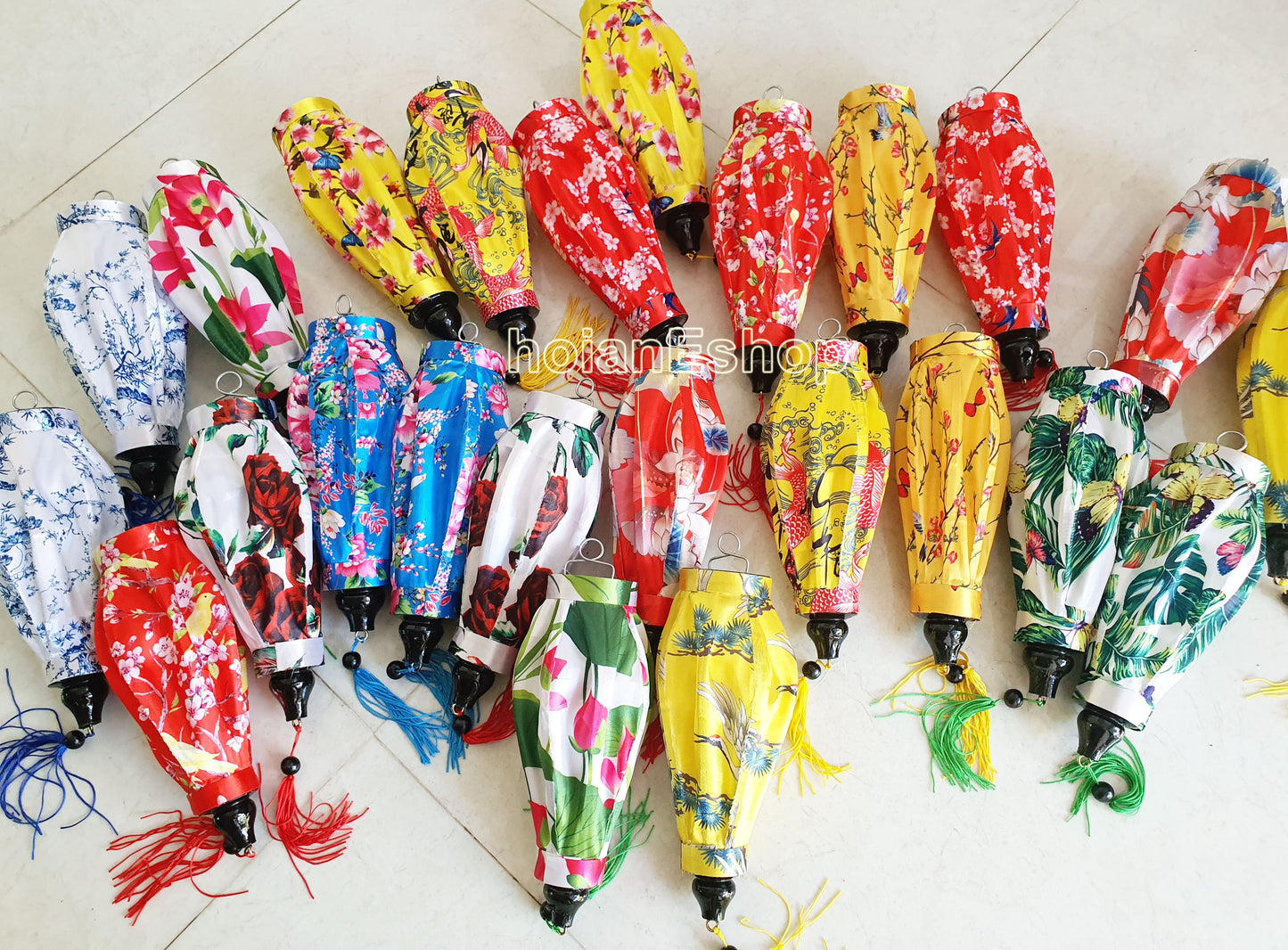 Set 16 Vietnamese Hoi An silk lanterns 22cm Flower fabric lanterns for wedding Decorative Garden decor - Flower Lanterns for restaurant