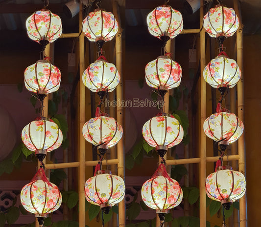 Set 16 Vietnamese Hoi An silk lanterns 22cm Flower fabric lanterns for wedding Decorative Garden decor - Flower Lanterns for restaurant