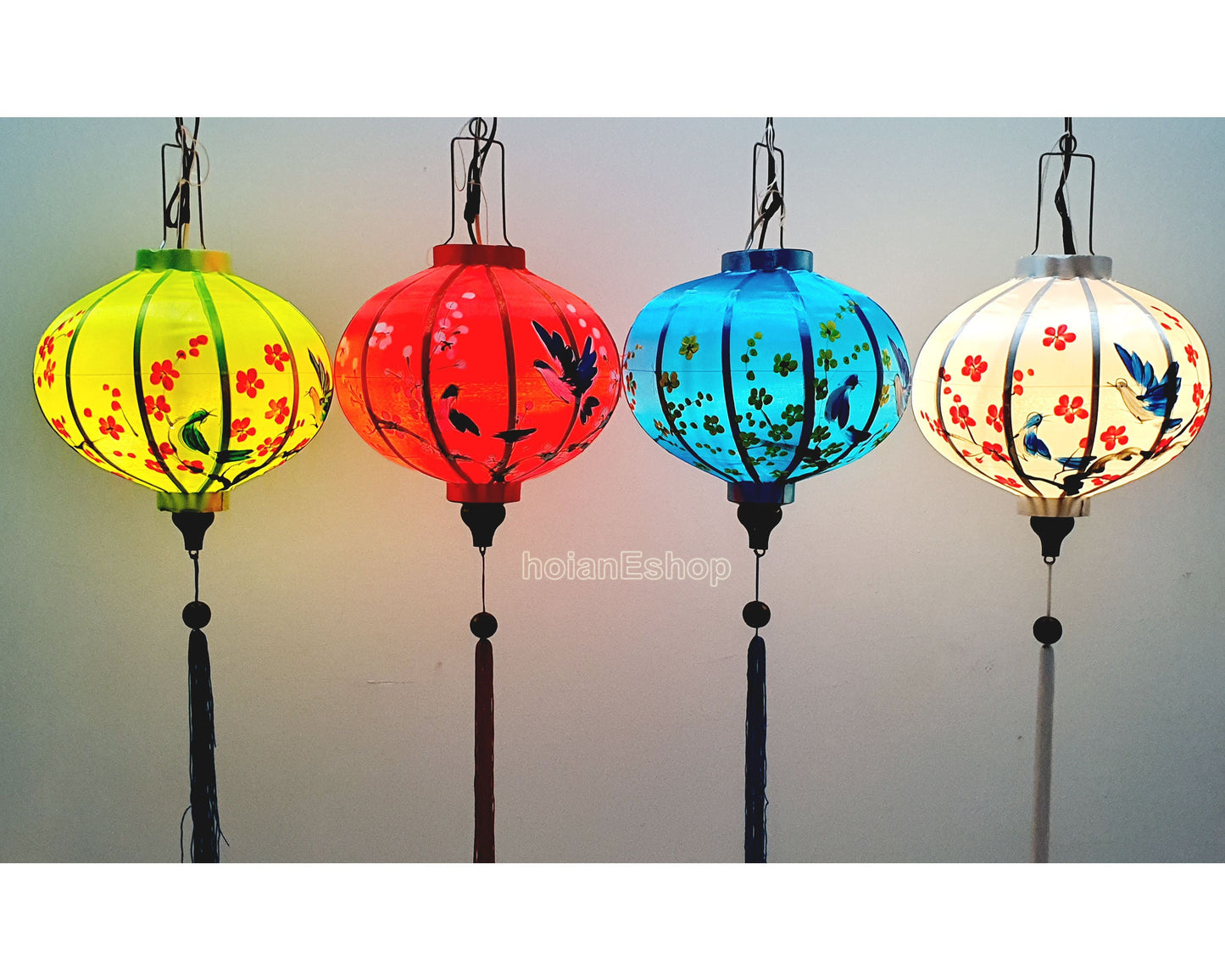 Set 4 pcs handpainted hoi an silk lanterns for wedding party decoration - patio decor - balcony decor - wholesale silk lantern