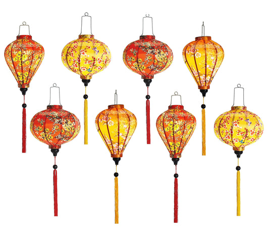 8 pcs Vietnamese Hoi An Silk Lanterns - Apricot flowers fabric - Cherry blossom fabric - New Year Decorations - TET Decorations