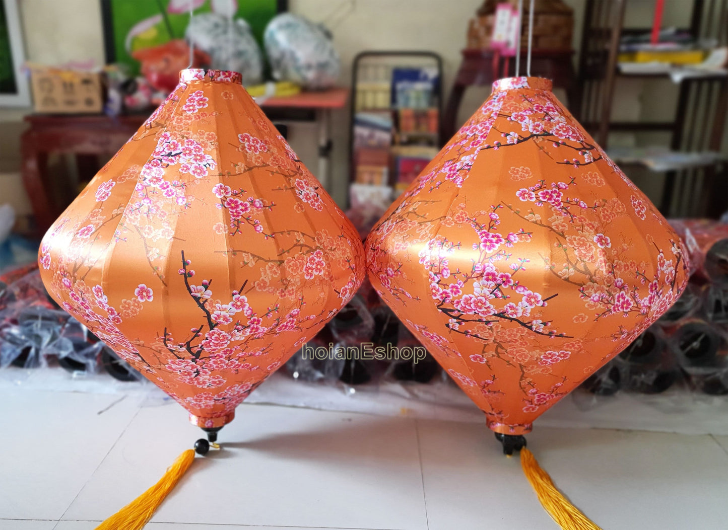 Set 2 Vietnamese Big Silk Lanterns for Wedding Tents Decoration - Big latnerns for Restaurant decor - Large lanterns for Ceiling Decoration