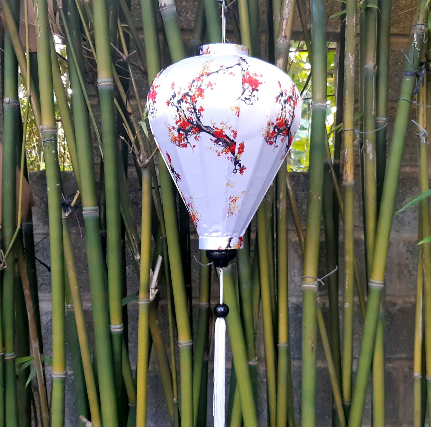 Set 4 pcs of 40cm Vietnamese bamboo lanterns with 3D flowers pattern fabric - Hoi An silk lanterns for garden decoration