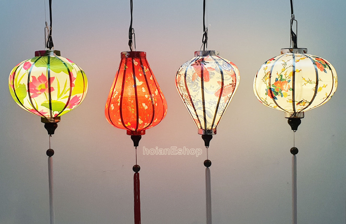 Set 4 Vietnamese bamboo silk lanterns 35cm - Flower Lanterns for Christmas - Wedding lanterns for sale - Traditional vietnamese lanterns