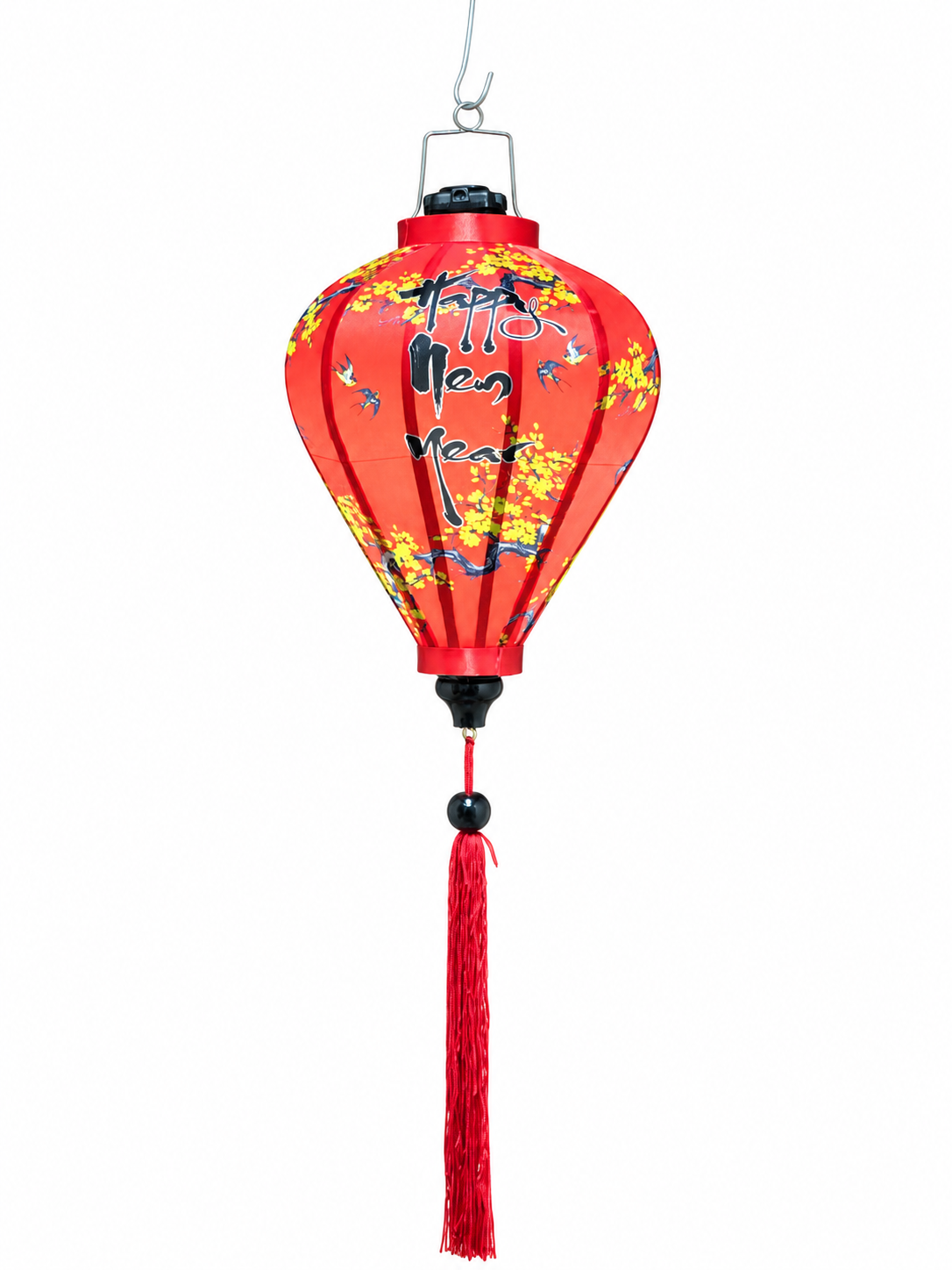 Set of 50 Vietnamese Lanterns with Yellow Apricot Blossom Prints and “Happy New Year” - Lunar New Year Decorations