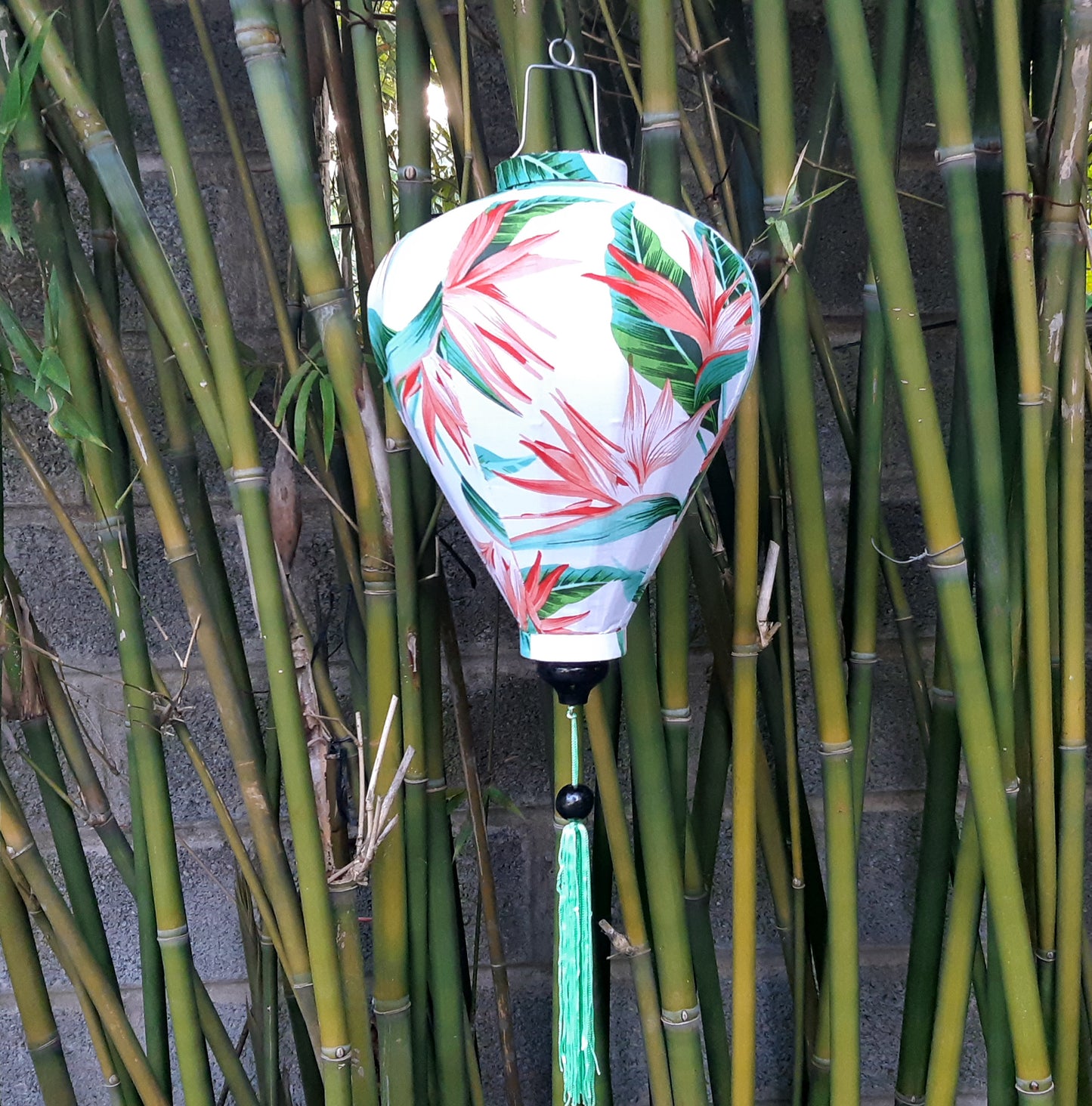 Set 4 pcs of 40cm Vietnamese bamboo lanterns with 3D flowers pattern fabric - Hoi An silk lanterns for garden decoration