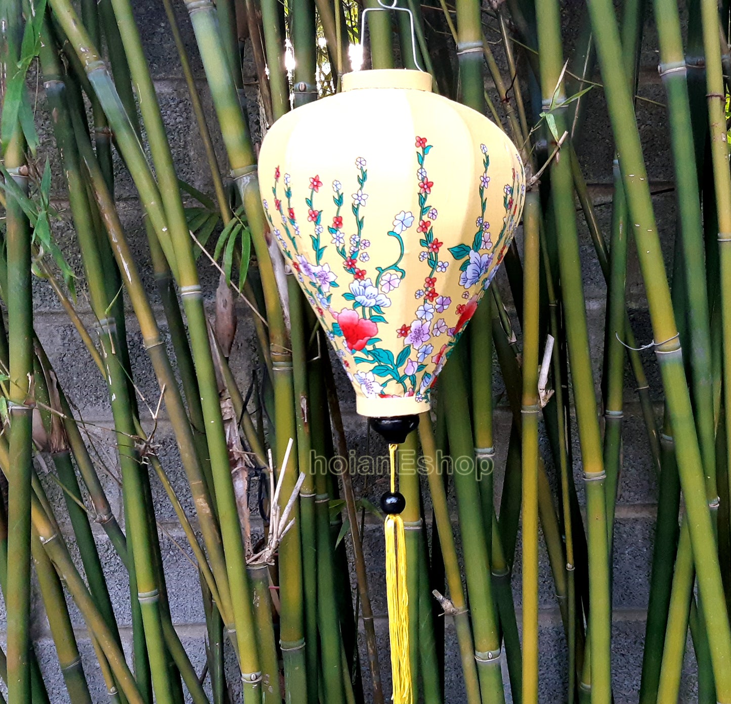 Set 4 pcs of 40cm Vietnamese bamboo lanterns with 3D flowers pattern fabric - Hoi An silk lanterns for garden decoration