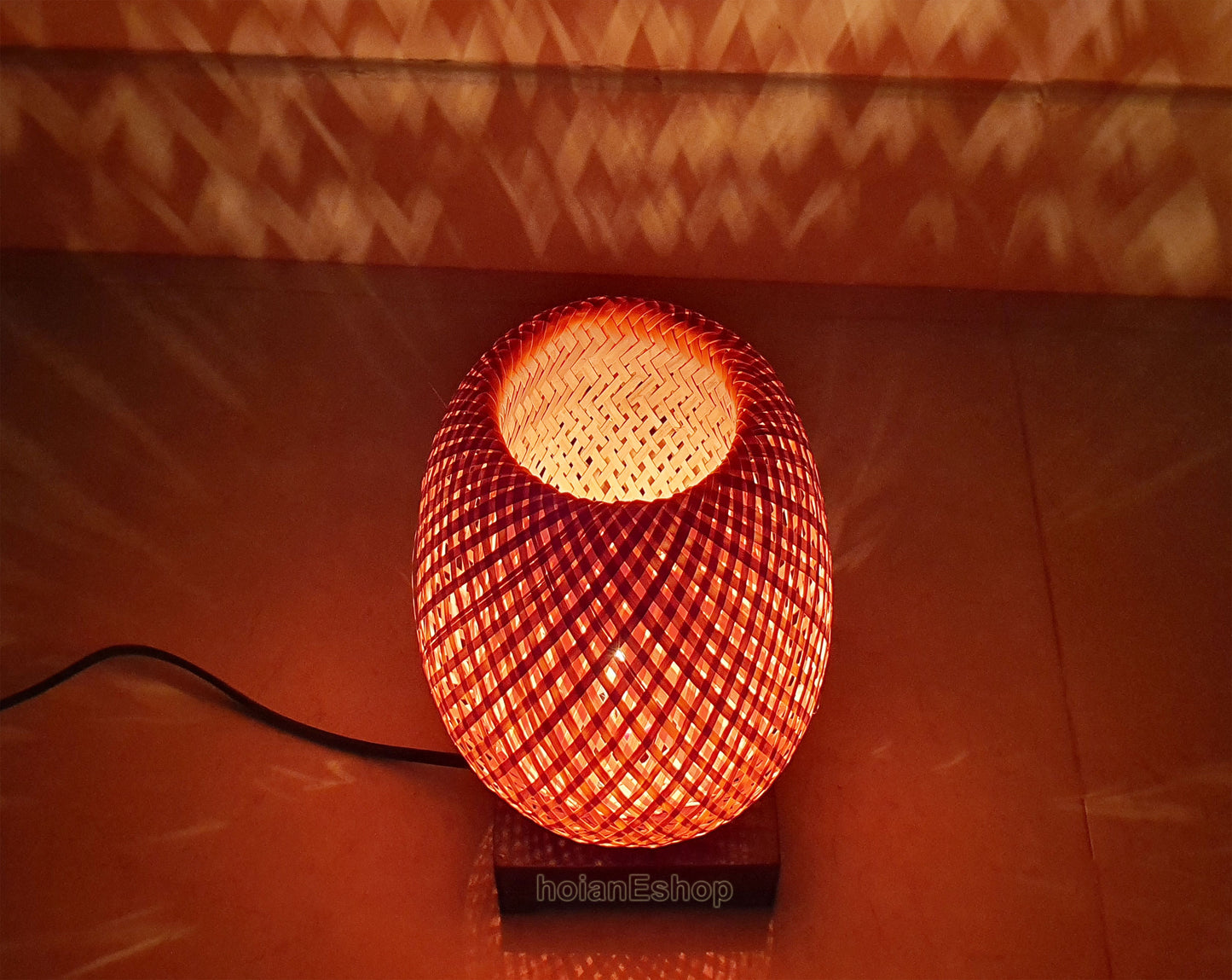 Handmade bamboo bedside lamp (20cm) with light bulb and dimmer for bedroom , living room