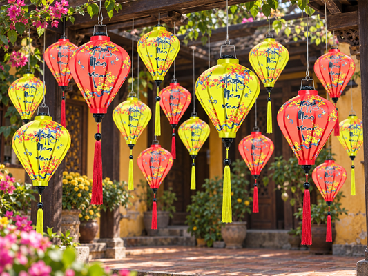 Set 50 pcs Vietnam Red silk lanterns for Lunar New Year Decor, TET Decoration, Chinese New Year Decorative, 35cm