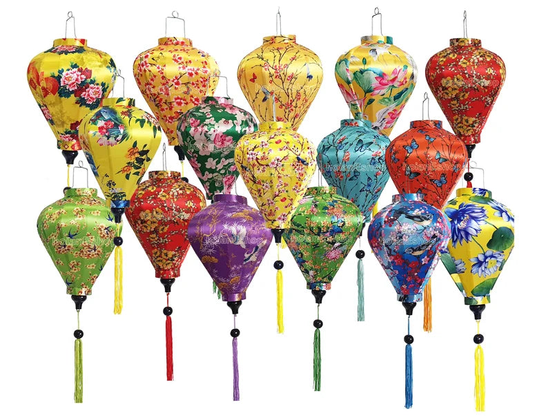 Set 16 Hoi An Traditional silk lanterns 35cm for Restaurant decorations Wedding decorations Outdoor Party decor Porch decor