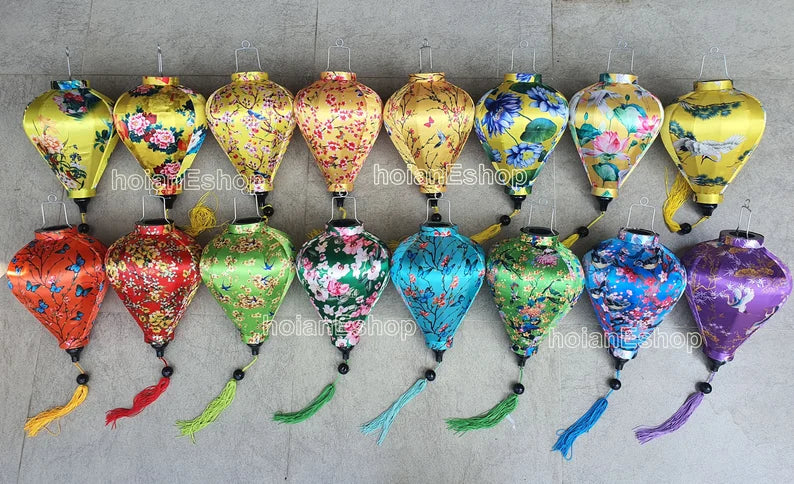 Set 16 Hoi An Traditional silk lanterns 35cm for Restaurant decorations Wedding decorations Outdoor Party decor Porch decor