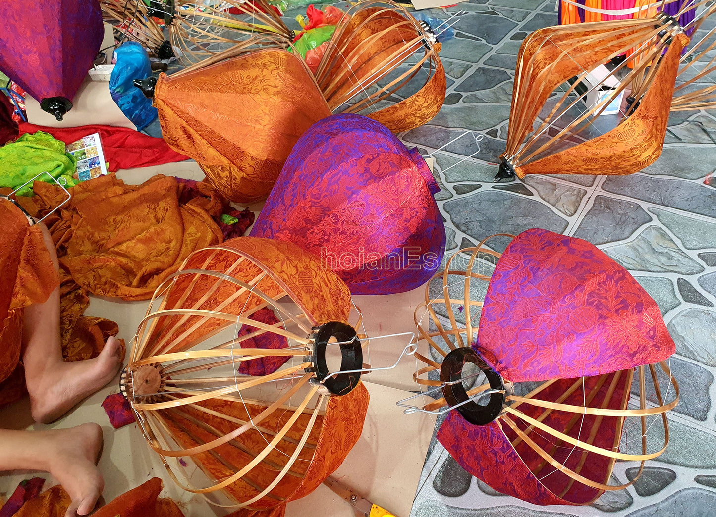 Bamboo Silk Lanterns 26'' For Wedding Party Decor -  Silk Lantern for Garden Decor -  Spa Decor Restaurant Decor - Set 20 PCS