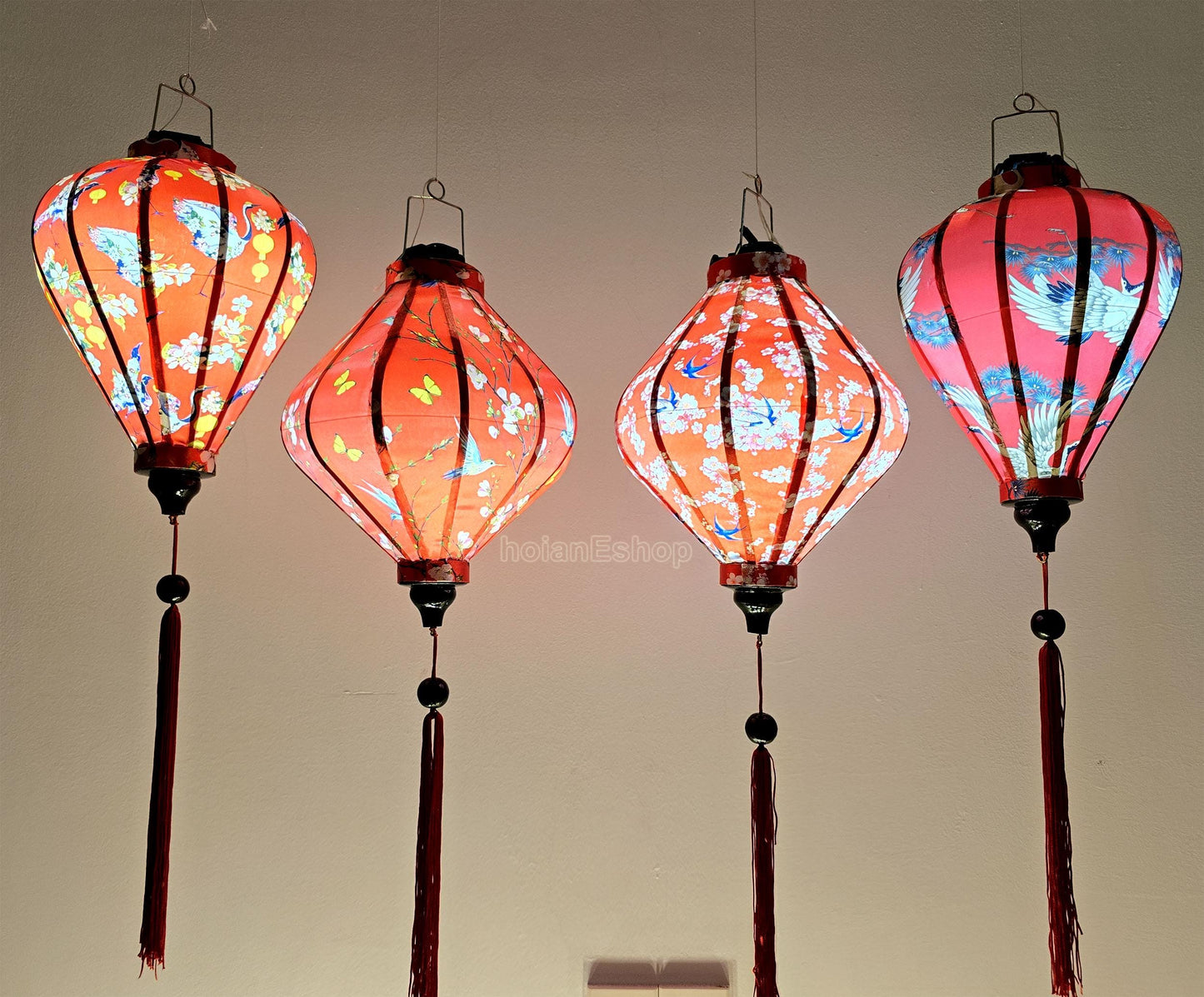 Set 4 Hoi An Silk Lanterns 35cm - Mix shape and color - Personalization lanterns - Restaurant lanterns - Wedding Party Decorations