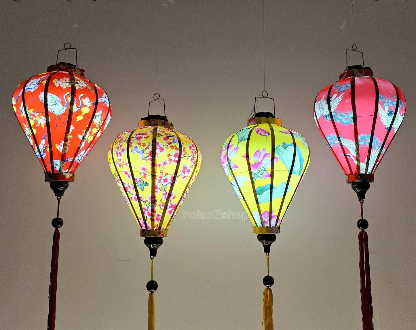 Set 4 Hoi An Silk Lanterns 35cm - Mix shape and color - Personalization lanterns - Restaurant lanterns - Wedding Party Decorations