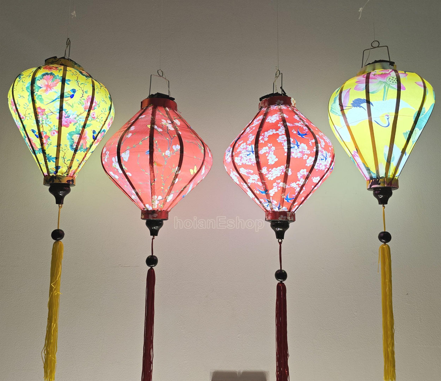 Set 4 Hoi An Silk Lanterns 35cm - Mix shape and color - Personalization lanterns - Restaurant lanterns - Wedding Party Decorations