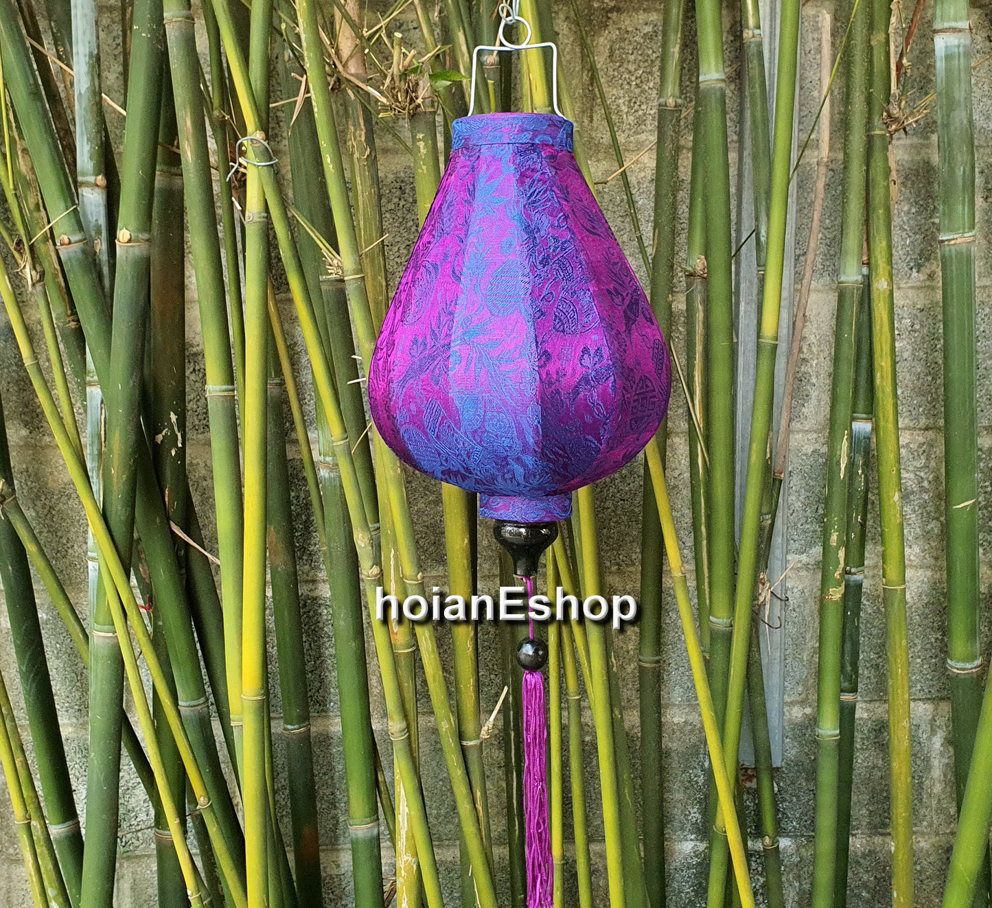 Set 8 pcs Hoi An silk lanterns 35cm for wedding decoration - garden decor (Including string of 8 LED bulbs for lighting up lanterns)