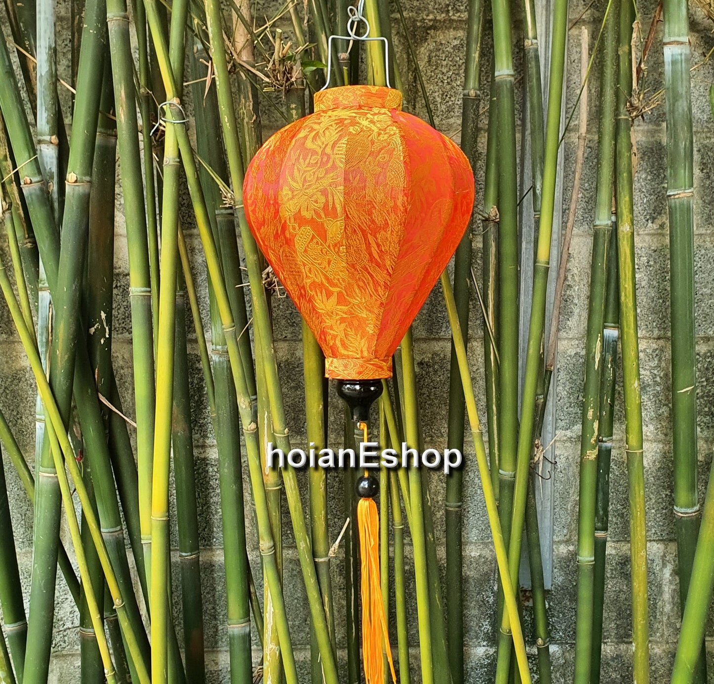 Set 8 pcs Hoi An silk lanterns 35cm for wedding decoration - garden decor (Including string of 8 LED bulbs for lighting up lanterns)