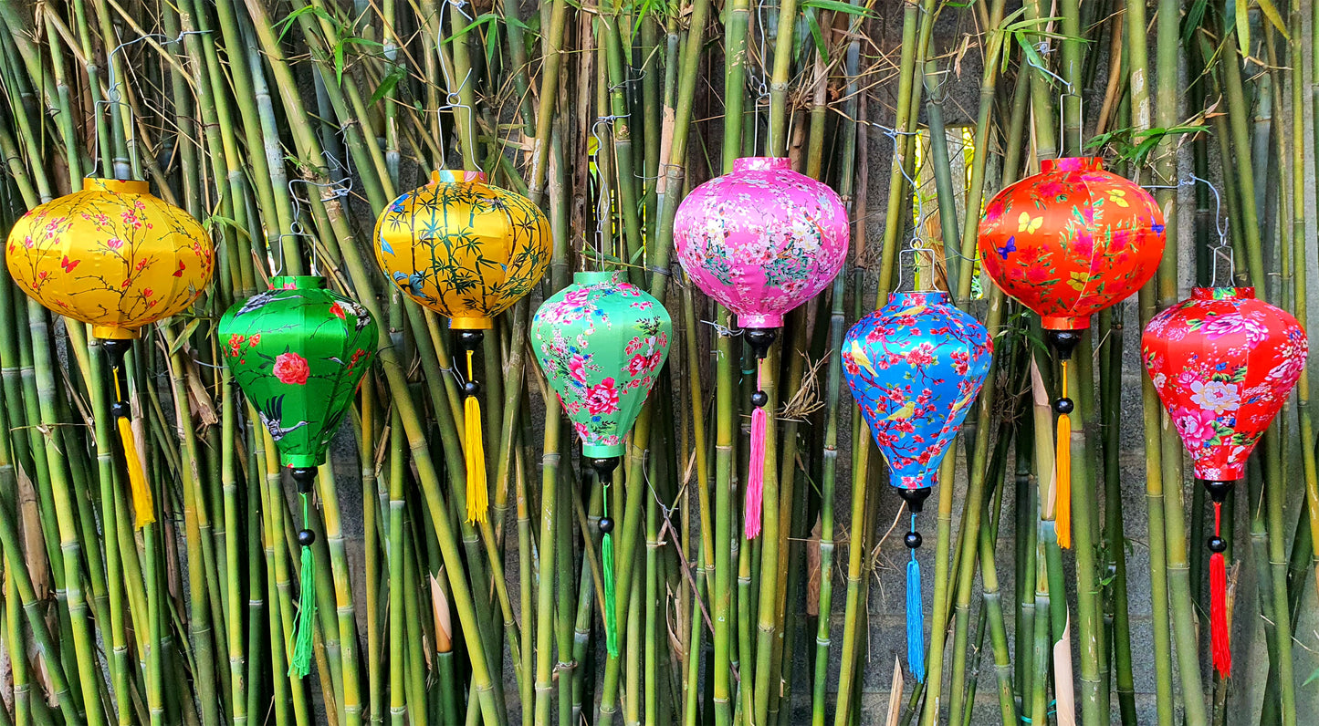 Set of 8 Hoi An bamboo silk lanterns 35cm - Personalization - Patio decoration - Wedding lanterns - Garden lanterns - Restaurant lanterns