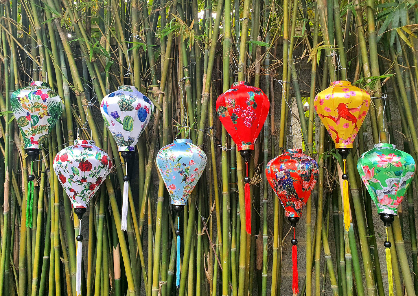 Set of 8 Hoi An bamboo silk lanterns 35cm - Personalization - Patio decoration - Wedding lanterns - Garden lanterns - Restaurant lanterns