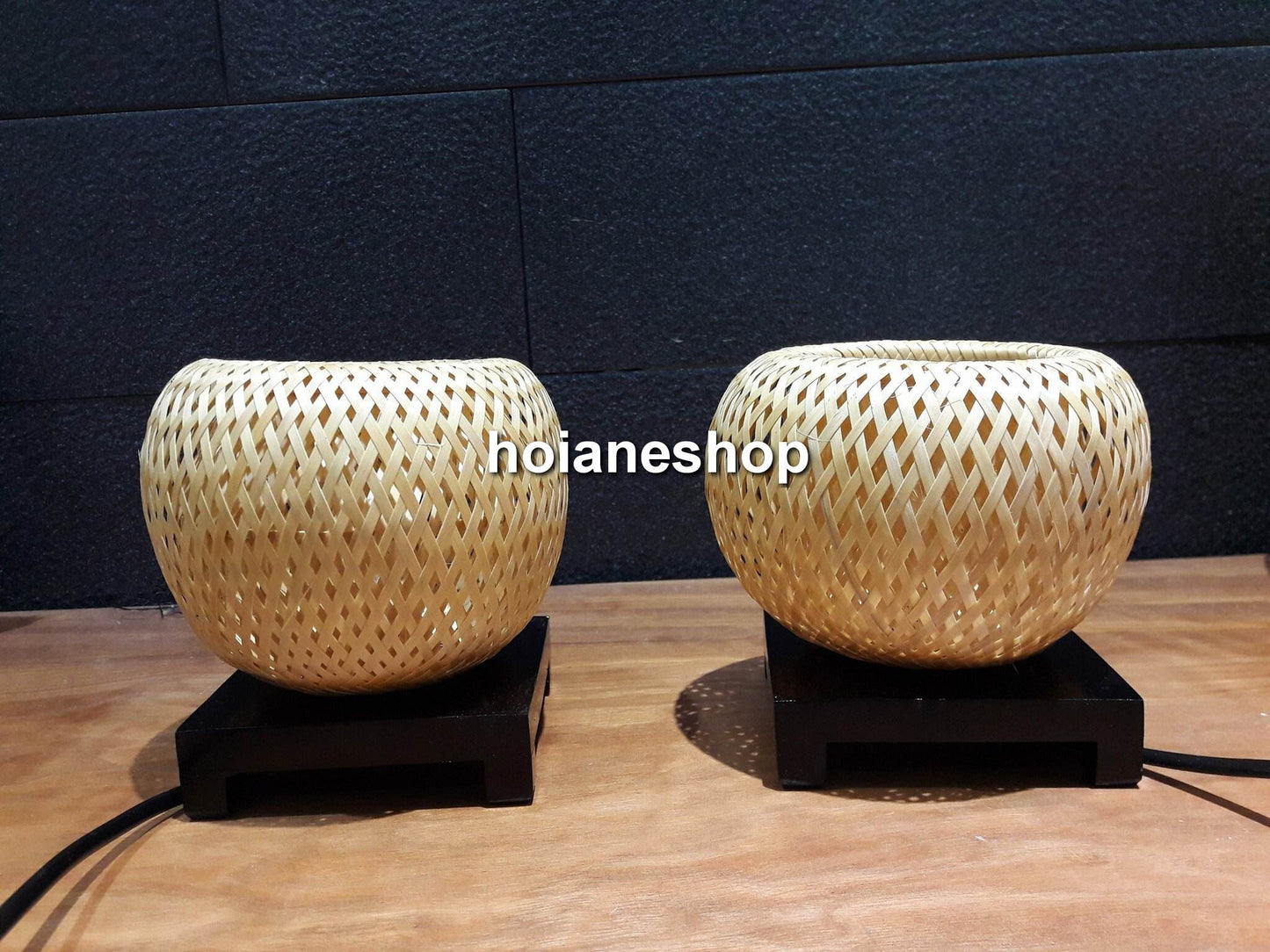 Set of 2 pcs bamboo bedside lamp for bedroom, living room, kitchen room, interior decoration