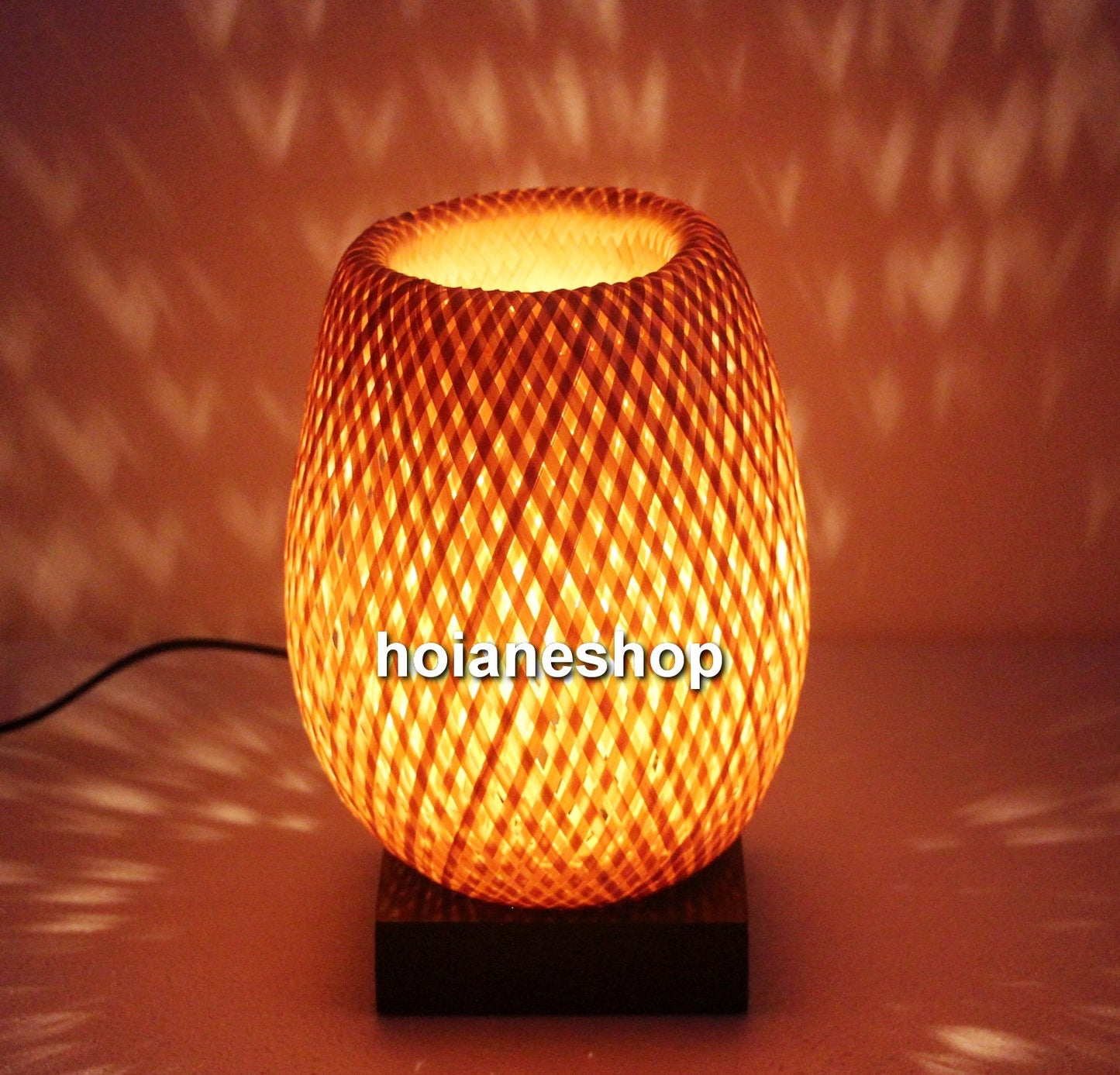 Handmade bamboo bedside lamp (20cm) with light bulb and dimmer for bedroom , living room