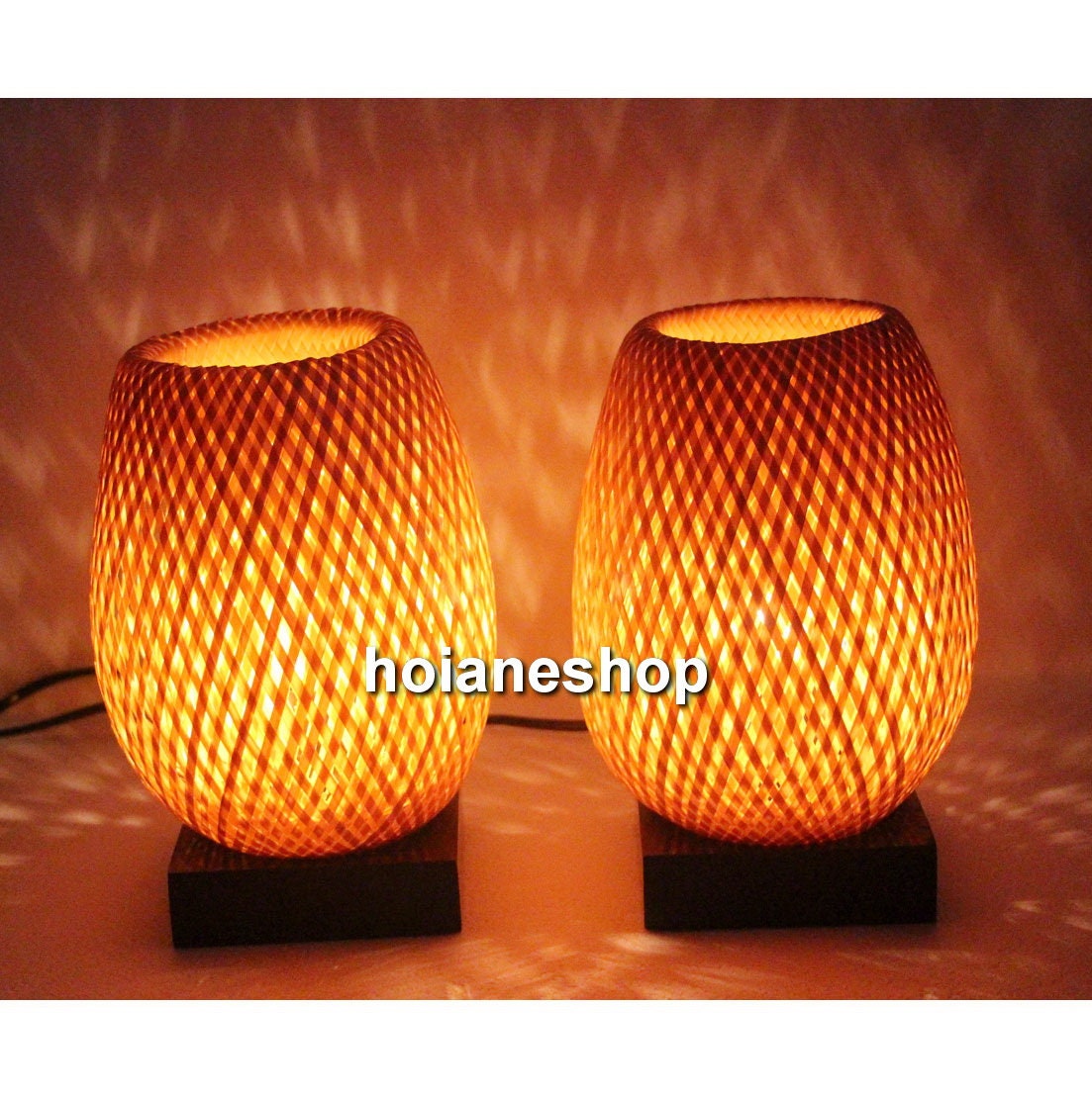 Handmade bamboo bedside lamp (20cm) with light bulb and dimmer for bedroom , living room