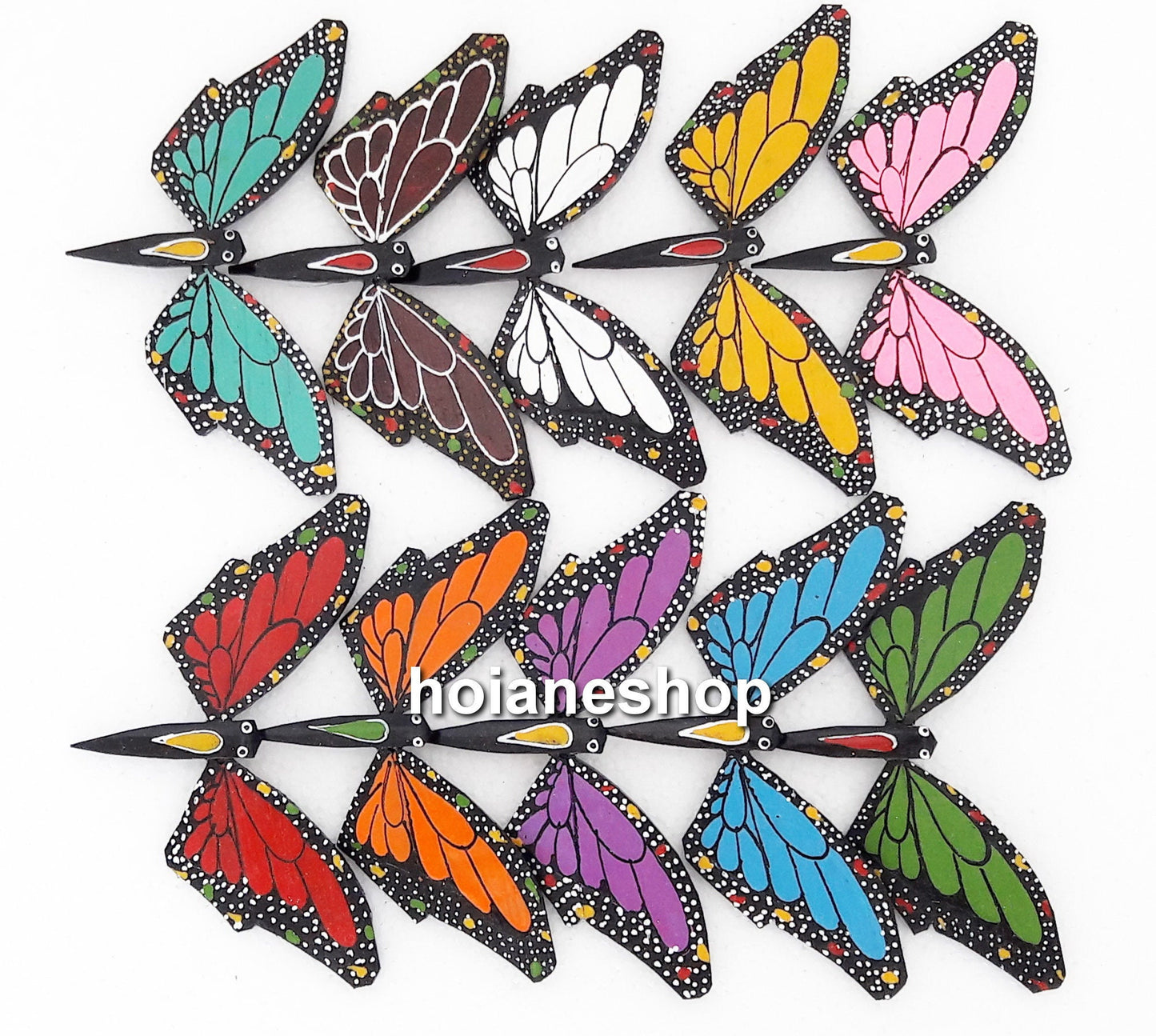Set of 10 pcs hand-pained bamboo butterfly for children toys, wedding gifts, gifts for mom, gifts for baby