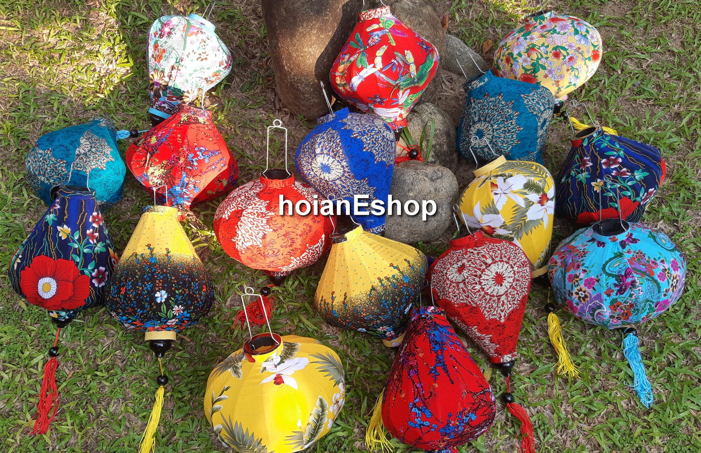 Lot of 20 pcs Hoi An silk lanterns 40cm with flower printing on fabric - silk lanterns for wedding decoration