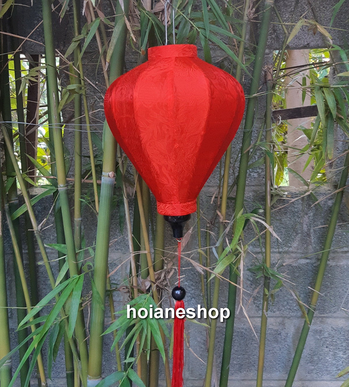 Set 8 pcs Hoi An silk lanterns 35cm for wedding decoration - garden decor (Including string of 8 LED bulbs for lighting up lanterns)