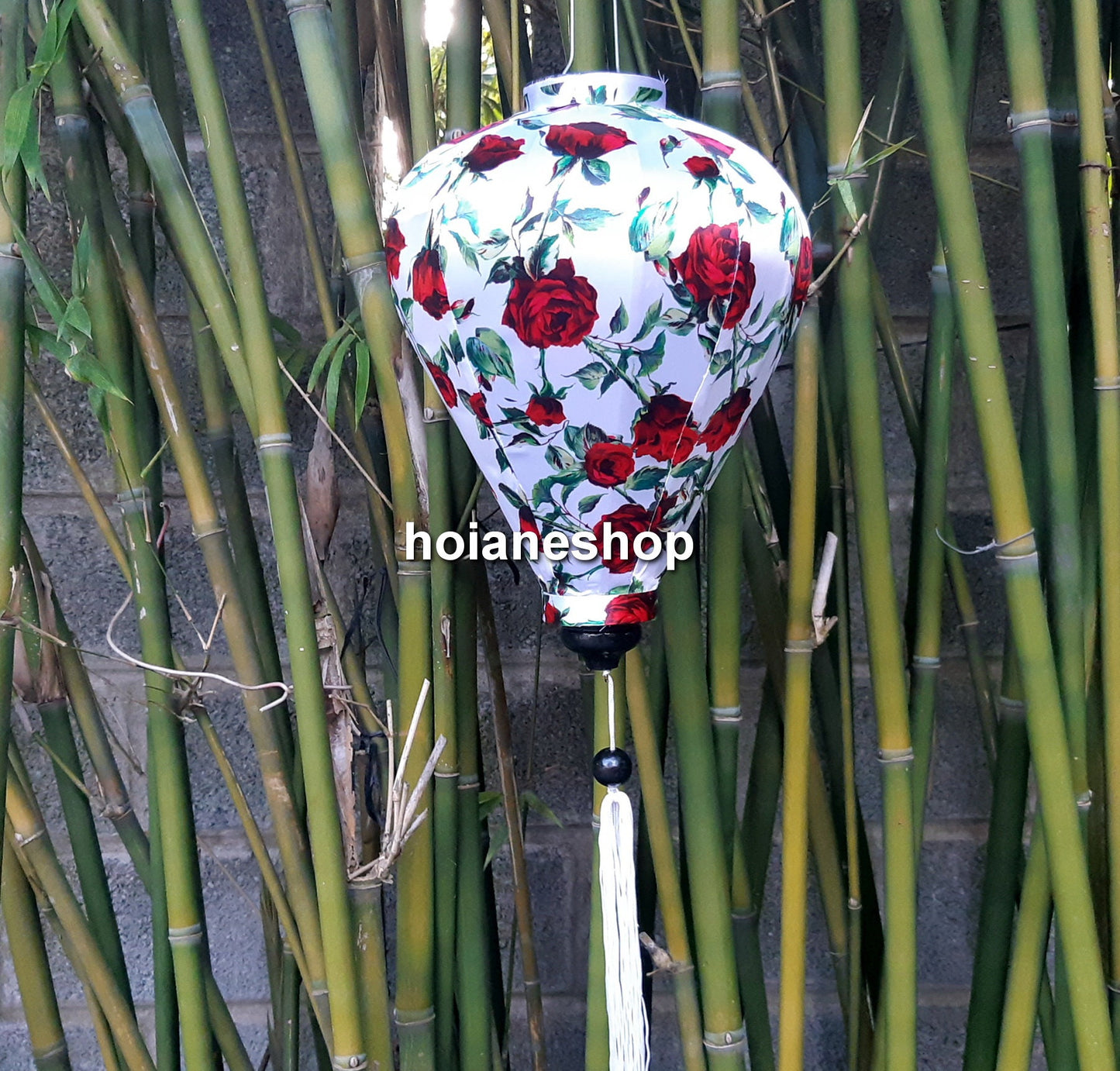 Set 4 pcs of 40cm Vietnamese bamboo lanterns with 3D flowers pattern fabric - Hoi An silk lanterns for garden decoration