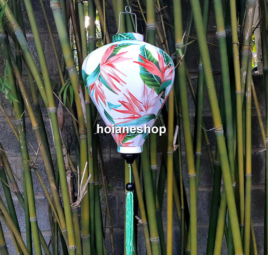 Set 4 pcs of 40cm Vietnamese bamboo lanterns with 3D flowers pattern fabric - Hoi An silk lanterns for garden decoration