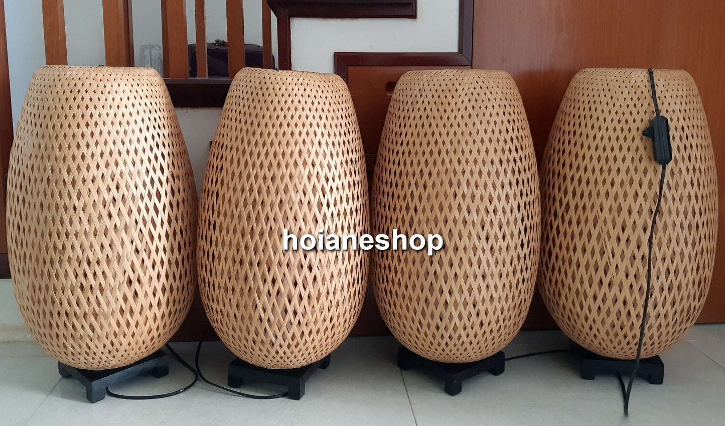 Set 4 pcs bamboo bedside lamps, Floor lamp (50cm) for Bedroom, Living room decoration, Kitchen decoration