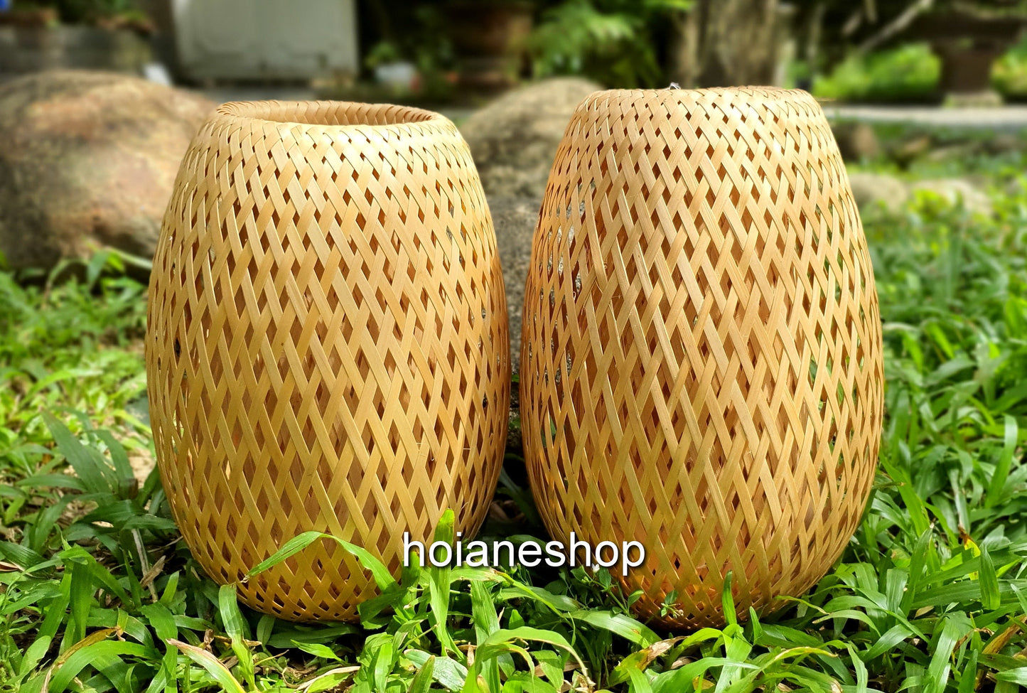 Set of 2 pcs handmade bamboo lamp shade 26cm for bedroom decor, living room decor, bamboo bedside lamps for bedroom