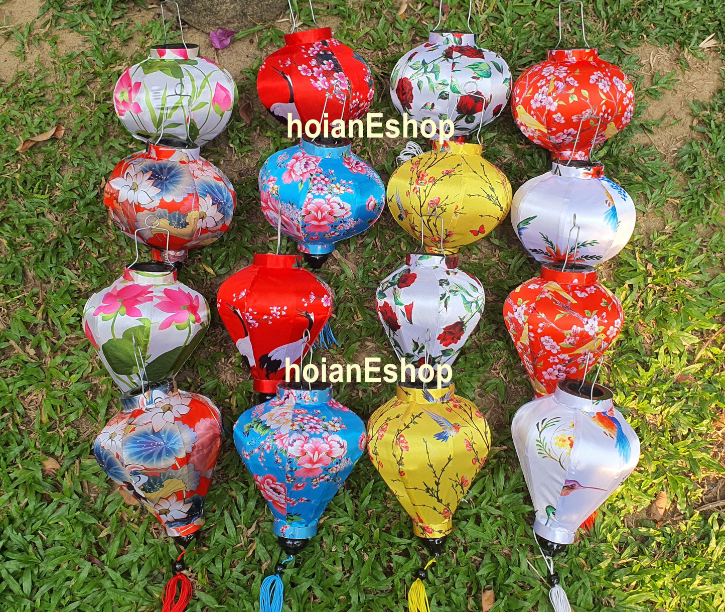 Set 16 pcs of 22cm Vietnam silk lantern on flower fabric for wedding party decoration garden decor Lanterns for restaurant decor Yard decor