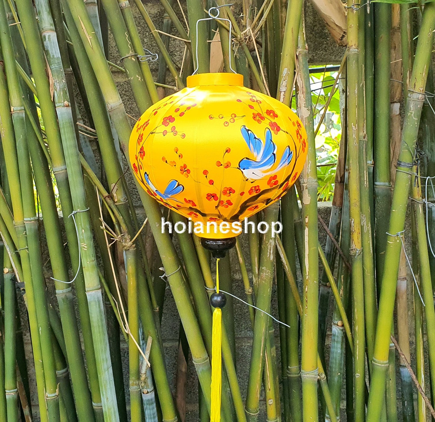 Set 2 pcs bamboo silk lanterns 35cm, hand painted lantern for cafe decor, wedding decor, party lantern decor, restaurant lantern decor