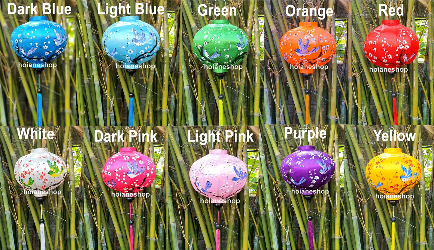 Set 8 pcs vietnamese bamboo silk lanterns 35cm for wedding decoration Hand painting lanterns for restaurant Garden Outside party decor