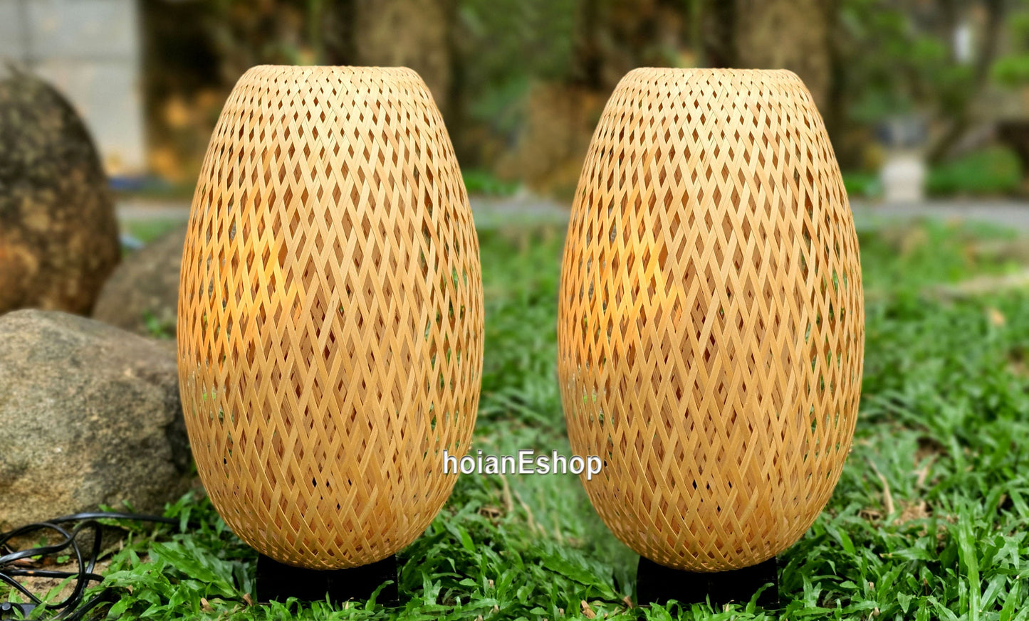 Set 2 pcs of 40cm Bamboo Table Lamp Bedside Lamp 16' For Bedroom Living Room Desk Decoration Interior Decoration